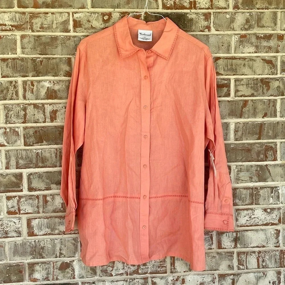 Westbound Coral 100% Linen Long Sleeved Button Down Shirt NWT - Picture 1 of 12